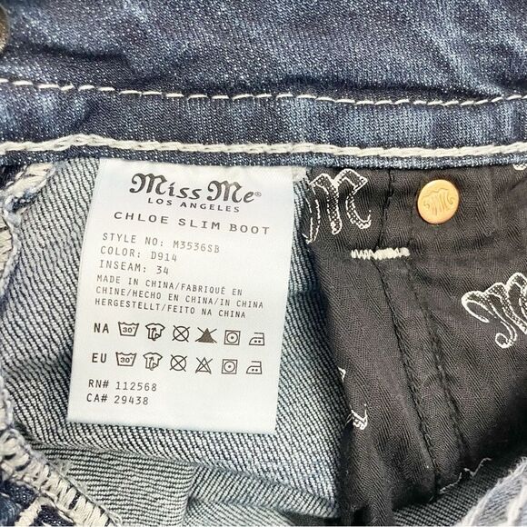 Miss Me Mid-Rise Mid Length Shorts Medium Wash Bling Cut-off Jean Shorts Size 28 - Picture 11 of 13